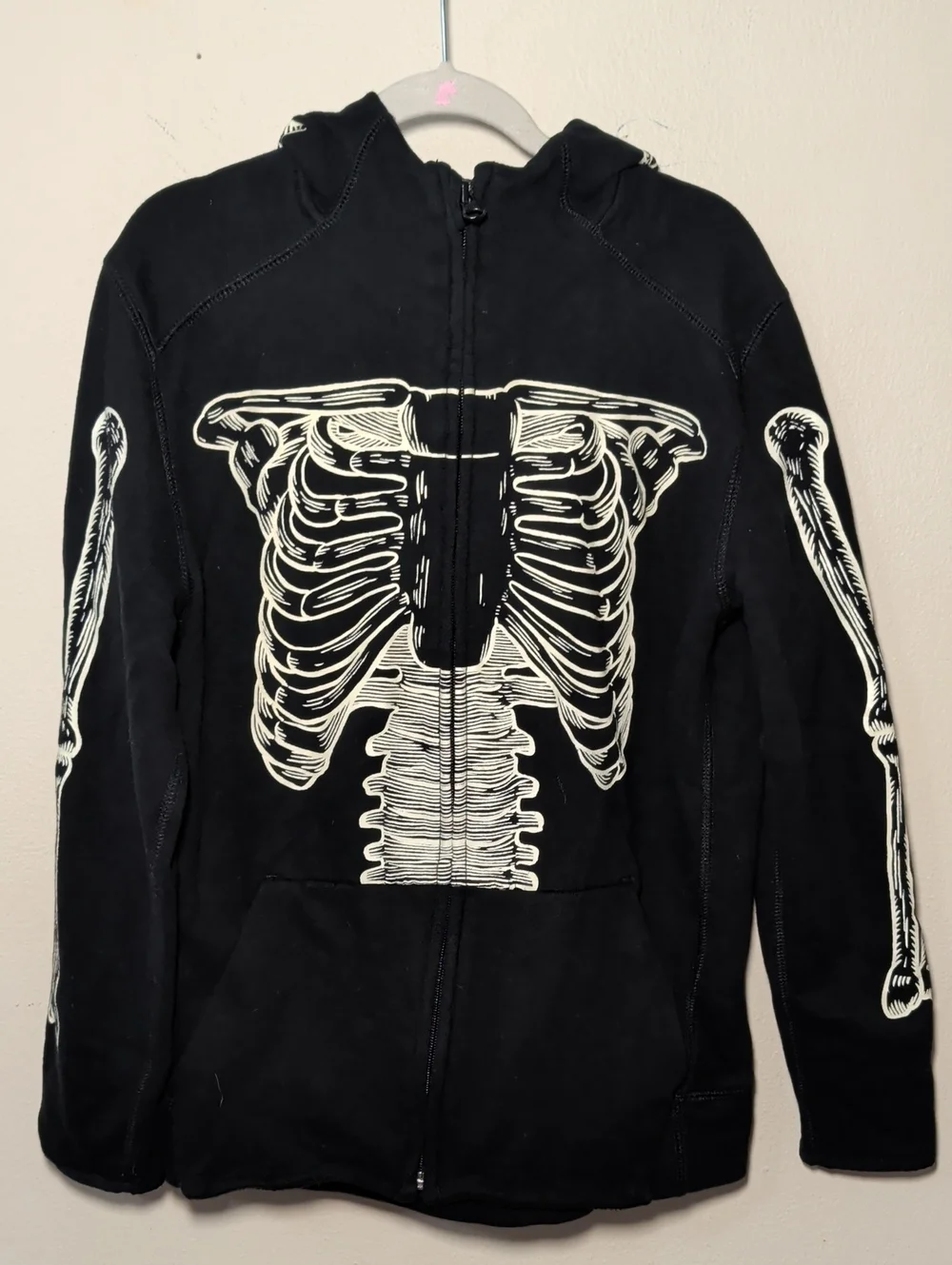 Gap Kids Halloween Skeleton Hoodie Black White Full Zip Spooky Fall Boys Size L